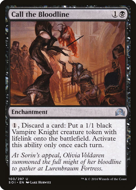 This Is An Image Of The Magic The Gathering Card Call the Bloodline From The Set Shadows over Innistrad - Designed By Artist Lake Hurwitz