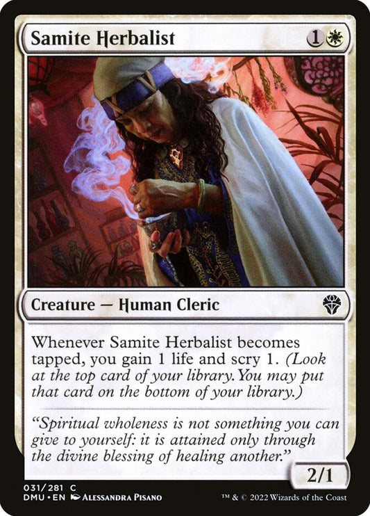 This Is An Image Of The Magic The Gathering Card Samite Herbalist From The Set Dominaria United - Designed By Artist Alessandra Pisano
