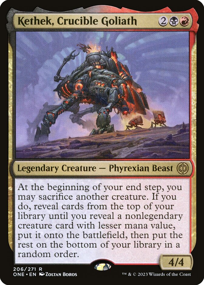 This Is An Image Of The Magic The Gathering Card Kethek, Crucible Goliath From The Set Phyrexia: All Will Be One - Designed By Artist Zoltan Boros