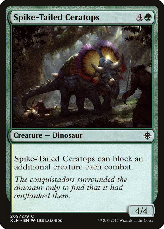 This Is An Image Of The Magic The Gathering Card Spike-Tailed Ceratops From The Set Ixalan - Designed By Artist Lius Lasahido