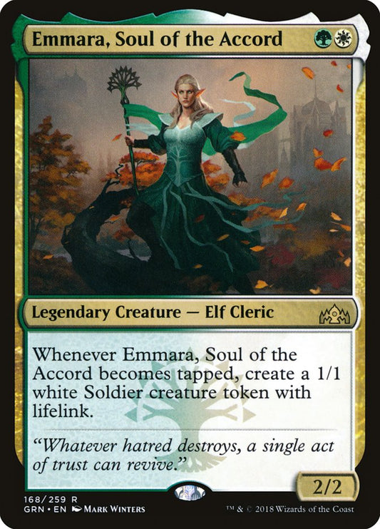 This Is An Image Of The Magic The Gathering Card Emmara, Soul of the Accord From The Set Guilds of Ravnica - Designed By Artist Mark Winters
