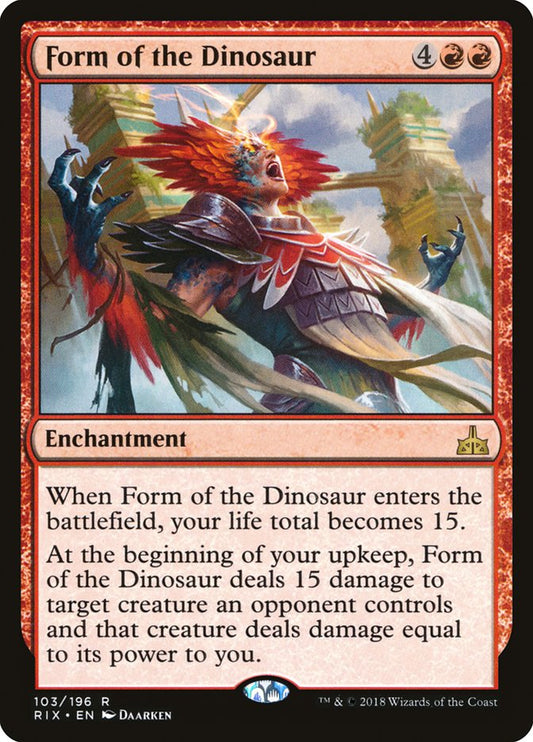 This Is An Image Of The Magic The Gathering Card Form of the Dinosaur From The Set Rivals of Ixalan - Designed By Artist Daarken