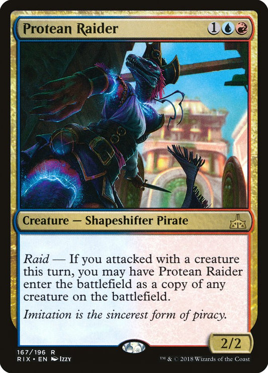 This Is An Image Of The Magic The Gathering Card Protean Raider From The Set Rivals of Ixalan - Designed By Artist Izzy