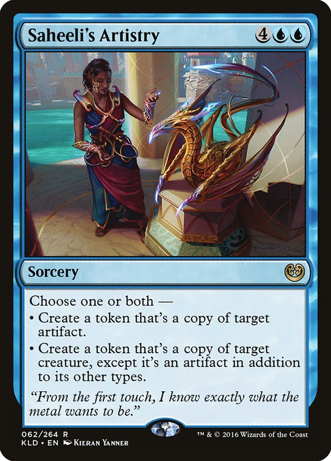 This Is An Image Of The Magic The Gathering Card Saheeli's Artistry From The Set March of the Machine Commander - Designed By Artist Kieran Yanner