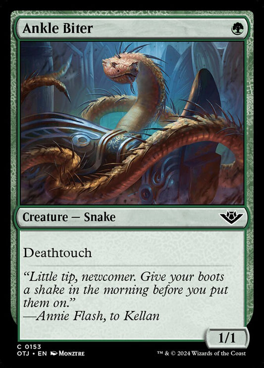 This Is An Image Of The Magic The Gathering Card Ankle Biter From The Set Outlaws of Thunder Junction - Designed By Artist Monztre