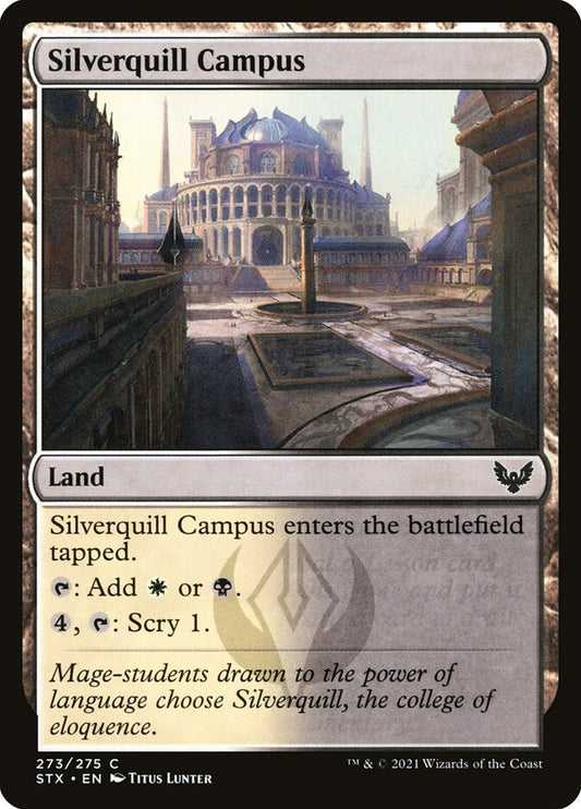 This Is An Image Of The Magic The Gathering Card Silverquill Campus From The Set March of the Machine Commander - Designed By Artist Titus Lunter