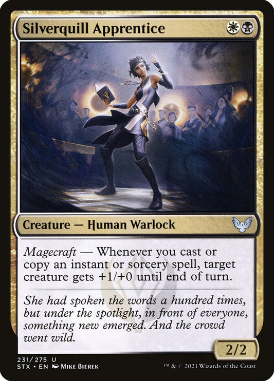 This Is An Image Of The Magic The Gathering Card Silverquill Apprentice From The Set Strixhaven: School of Mages - Designed By Artist Mike Bierek