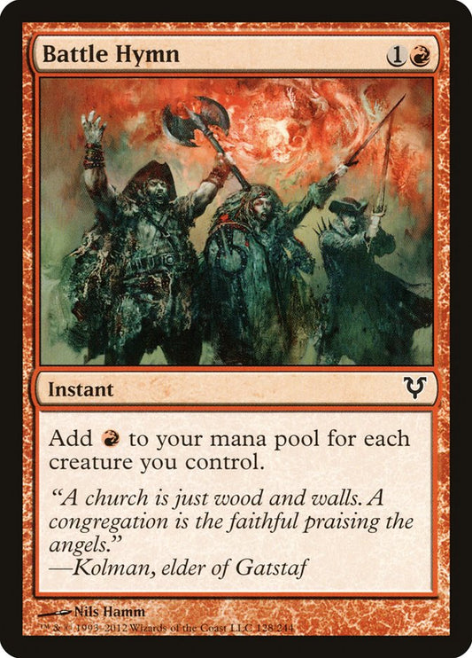 This Is An Image Of The Magic The Gathering Card Battle Hymn From The Set Avacyn Restored - Designed By Artist Nils Hamm