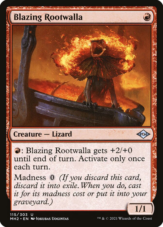 This Is An Image Of The Magic The Gathering Card Blazing Rootwalla From The Set Modern Horizons 2 - Designed By Artist Jokubas Uogintas