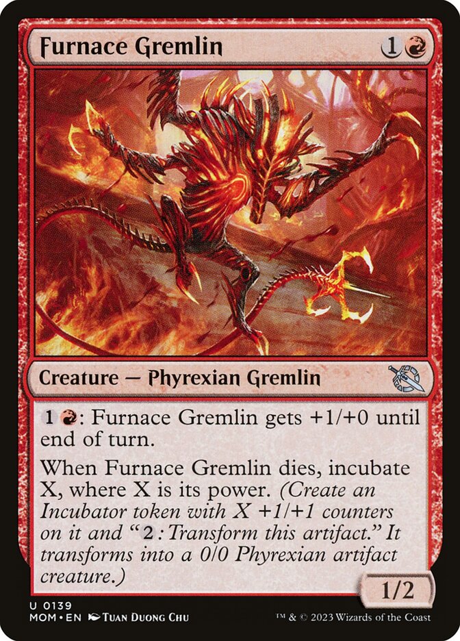 This Is An Image Of The Magic The Gathering Card Furnace Gremlin From The Set March of the Machine - Designed By Artist Tuan Duong Chu