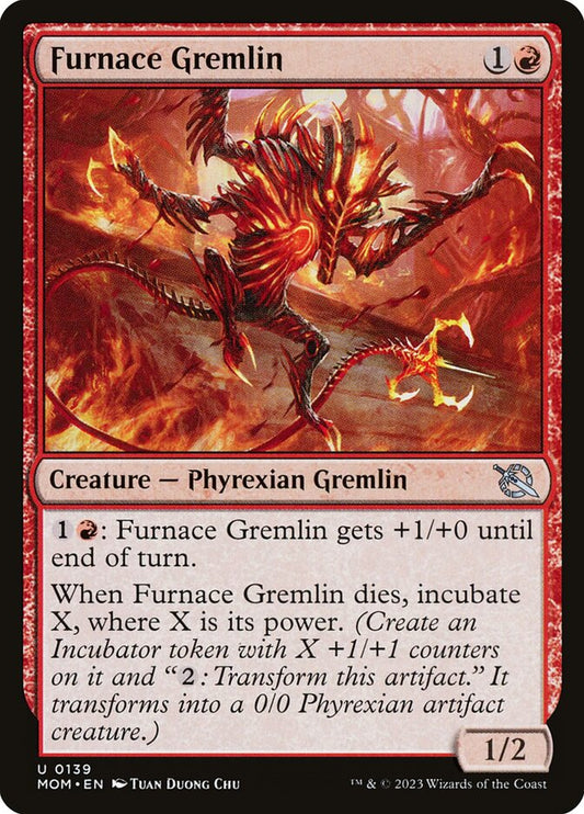 This Is An Image Of The Magic The Gathering Card Furnace Gremlin From The Set March of the Machine - Designed By Artist Tuan Duong Chu