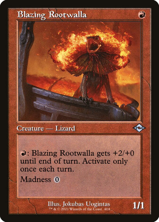 This Is An Image Of The Magic The Gathering Card Blazing Rootwalla From The Set Modern Horizons 2 - Designed By Artist Jokubas Uogintas