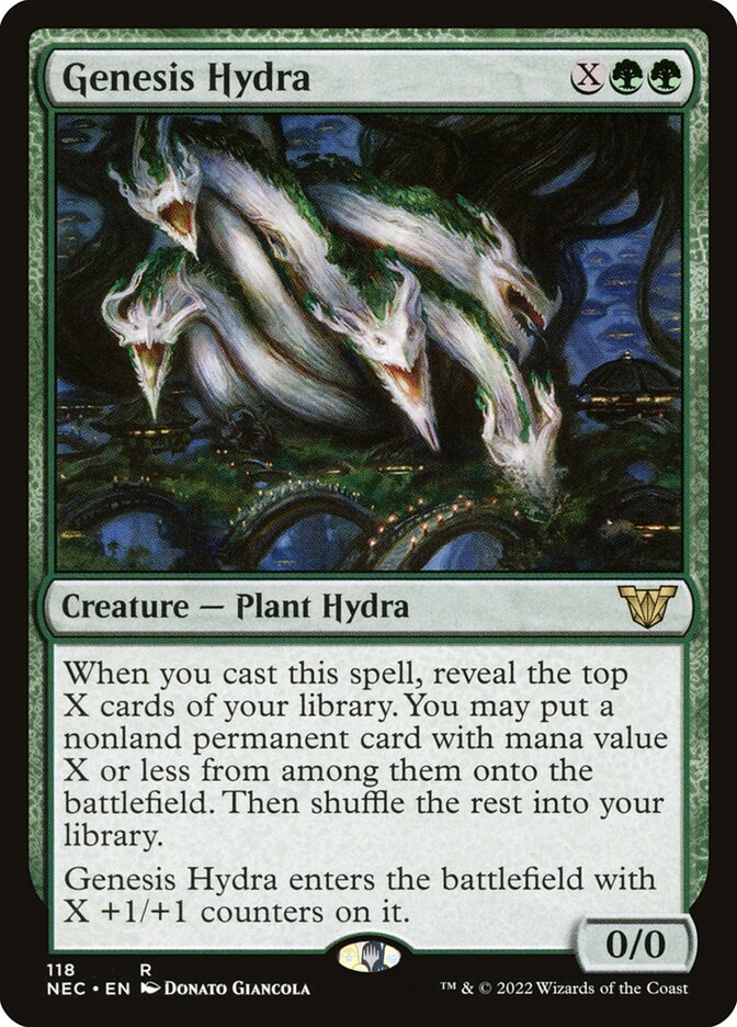 This Is An Image Of The Magic The Gathering Card Genesis Hydra From The Set Outlaws of Thunder Junction Commander - Designed By Artist Donato Giancola