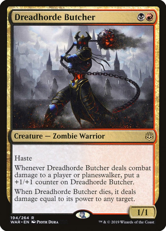 This Is An Image Of The Magic The Gathering Card Dreadhorde Butcher From The Set War of the Spark - Designed By Artist Piotr Dura
