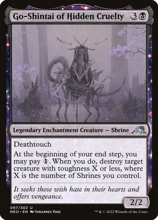 This Is An Image Of The Magic The Gathering Card Go-Shintai of Hidden Cruelty From The Set Kamigawa: Neon Dynasty - Designed By Artist Johannes Voss