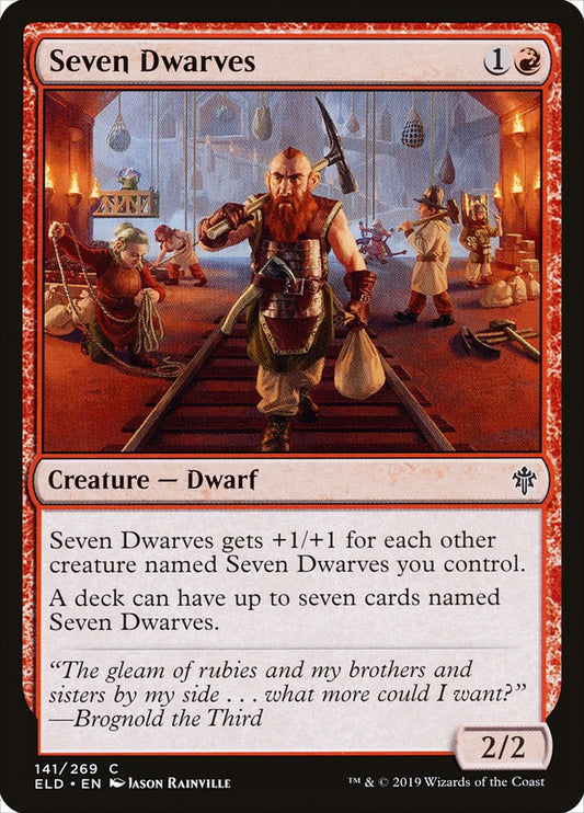 This Is An Image Of The Magic The Gathering Card Seven Dwarves From The Set Throne of Eldraine - Designed By Artist Jason Rainville
