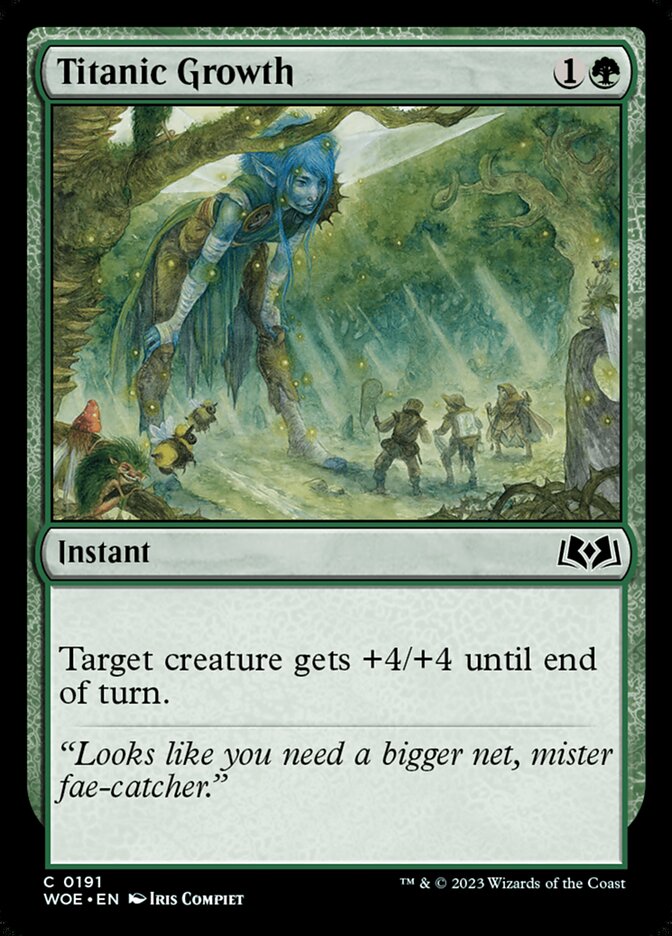 This Is An Image Of The Magic The Gathering Card Titanic Growth From The Set Wilds of Eldraine - Designed By Artist Iris Compiet