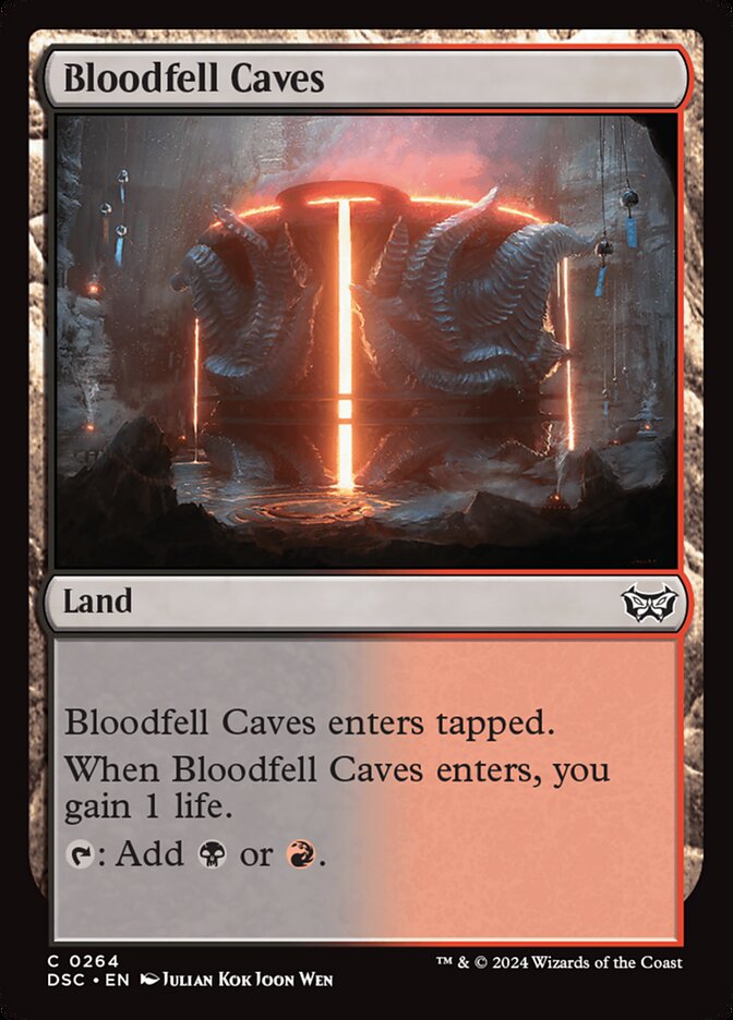 This Is An Image Of The Magic The Gathering Card Bloodfell Caves From The Set Tarkir: Dragonstorm - Designed By Artist Piotr Dura