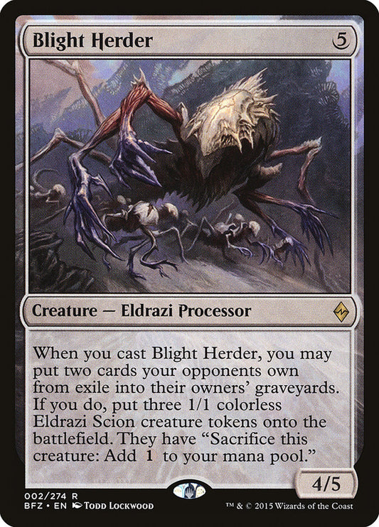 This Is An Image Of The Magic The Gathering Card Blight Herder From The Set Battle for Zendikar - Designed By Artist Todd Lockwood