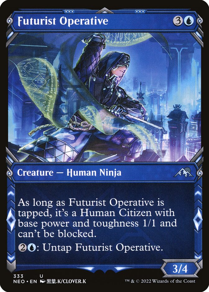 This Is An Image Of The Magic The Gathering Card Futurist Operative From The Set Kamigawa: Neon Dynasty - Designed By Artist Justine Cruz