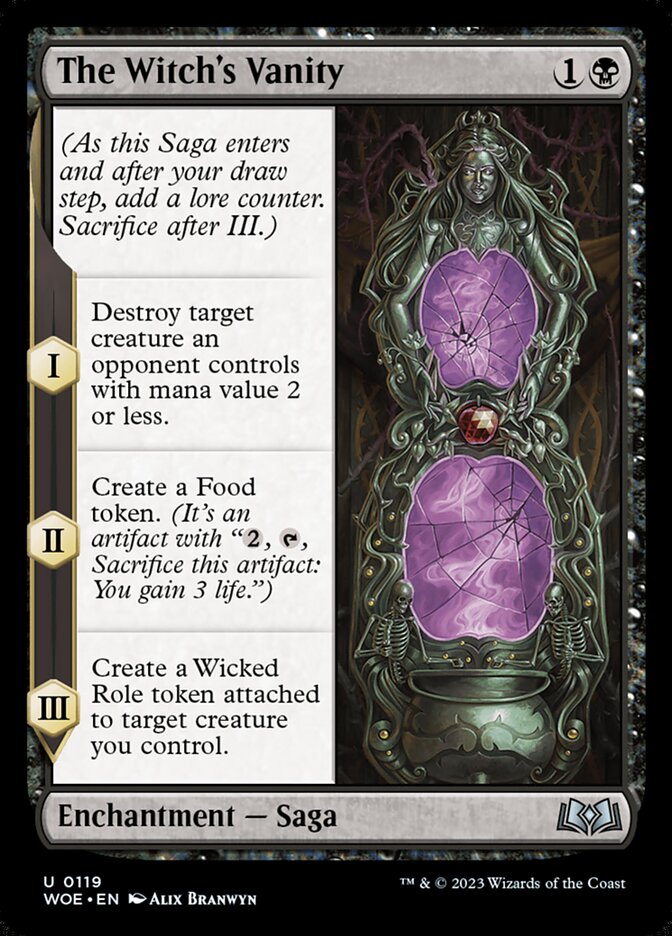 This Is An Image Of The Magic The Gathering Card The Witch's Vanity From The Set Wilds of Eldraine - Designed By Artist Alix Branwyn