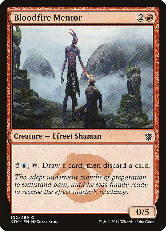 This Is An Image Of The Magic The Gathering Card Bloodfire Mentor From The Set Khans of Tarkir - Designed By Artist Chase Stone