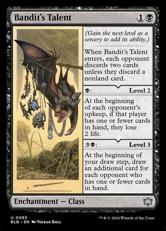 This Is An Image Of The Magic The Gathering Card Bandit's Talent From The Set Bloomburrow - Designed By Artist Volkan Baǵa