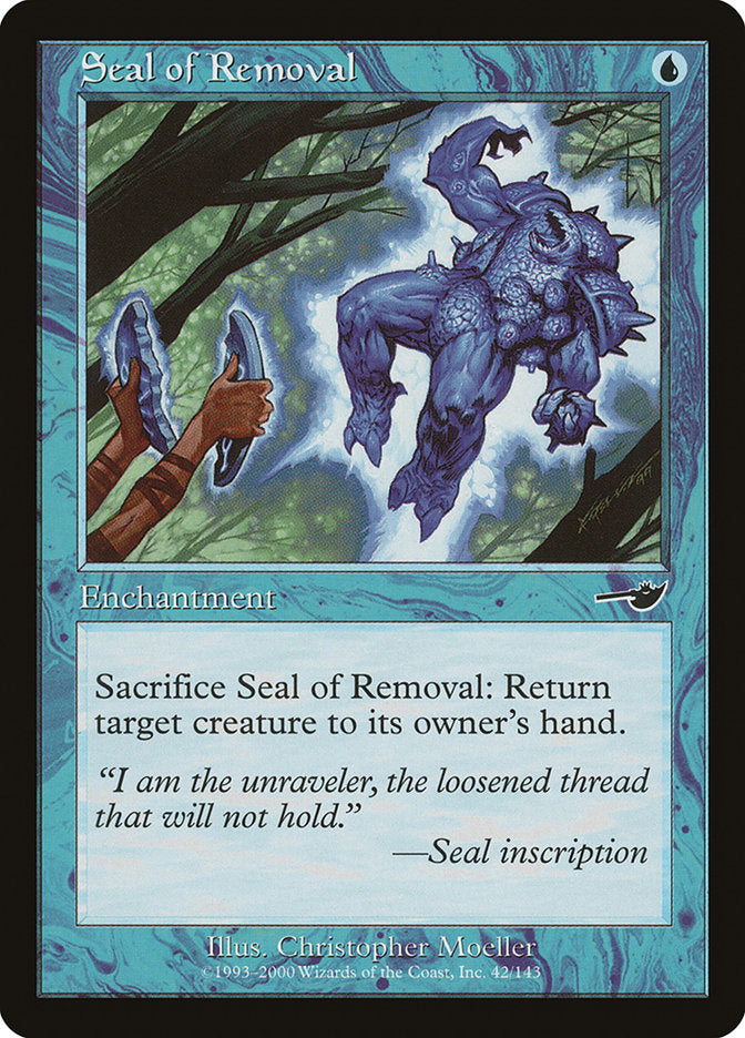 This Is An Image Of The Magic The Gathering Card Seal of Removal From The Set Modern Horizons 2 - Designed By Artist Christopher Moeller