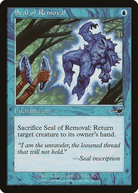 This Is An Image Of The Magic The Gathering Card Seal of Removal From The Set Modern Horizons 2 - Designed By Artist Christopher Moeller