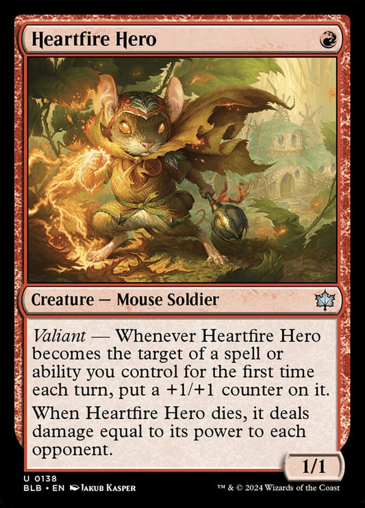 This Is An Image Of The Magic The Gathering Card Heartfire Hero From The Set Bloomburrow - Designed By Artist Jakub Kasper