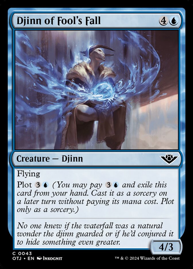 This Is An Image Of The Magic The Gathering Card Djinn of Fool's Fall From The Set Outlaws of Thunder Junction - Designed By Artist Inkognit