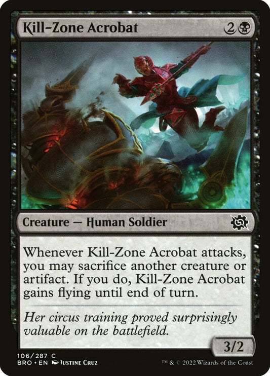 This Is An Image Of The Magic The Gathering Card Kill-Zone Acrobat From The Set The Brothers' War - Designed By Artist Justine Cruz