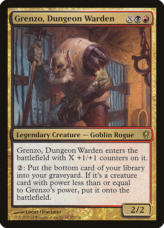 This Is An Image Of The Magic The Gathering Card Grenzo, Dungeon Warden From The Set Masters 25 - Designed By Artist Lucas Graciano