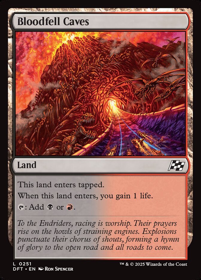 This Is An Image Of The Magic The Gathering Card Bloodfell Caves From The Set Tarkir: Dragonstorm - Designed By Artist Piotr Dura
