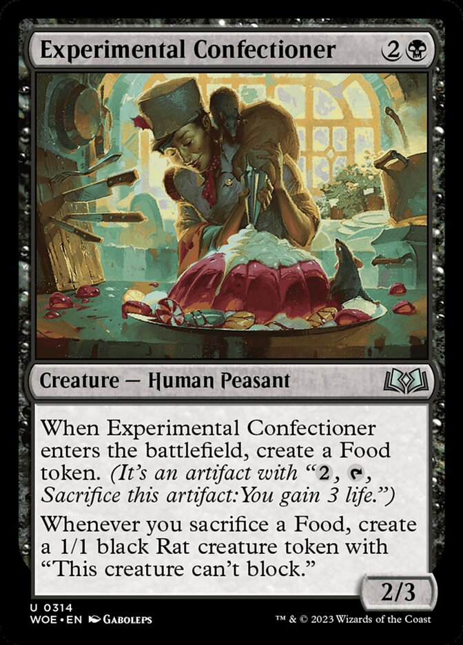 This Is An Image Of The Magic The Gathering Card Experimental Confectioner From The Set Wilds of Eldraine - Designed By Artist Gaboleps