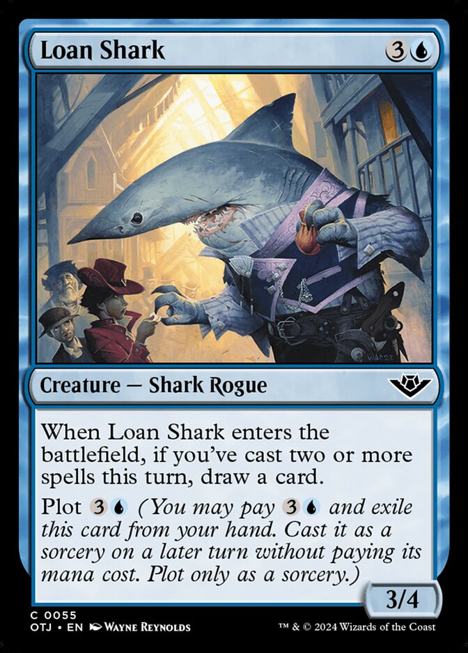 This Is An Image Of The Magic The Gathering Card Loan Shark From The Set Outlaws of Thunder Junction - Designed By Artist Wayne Reynolds