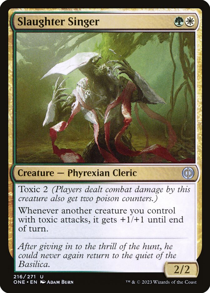 This Is An Image Of The Magic The Gathering Card Slaughter Singer From The Set Phyrexia: All Will Be One - Designed By Artist Adam Burn