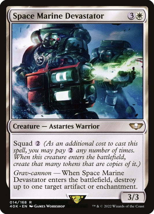 This Is An Image Of The Magic The Gathering Card Space Marine Devastator From The Set Warhammer 40,000 Commander - Designed By Artist Games Workshop