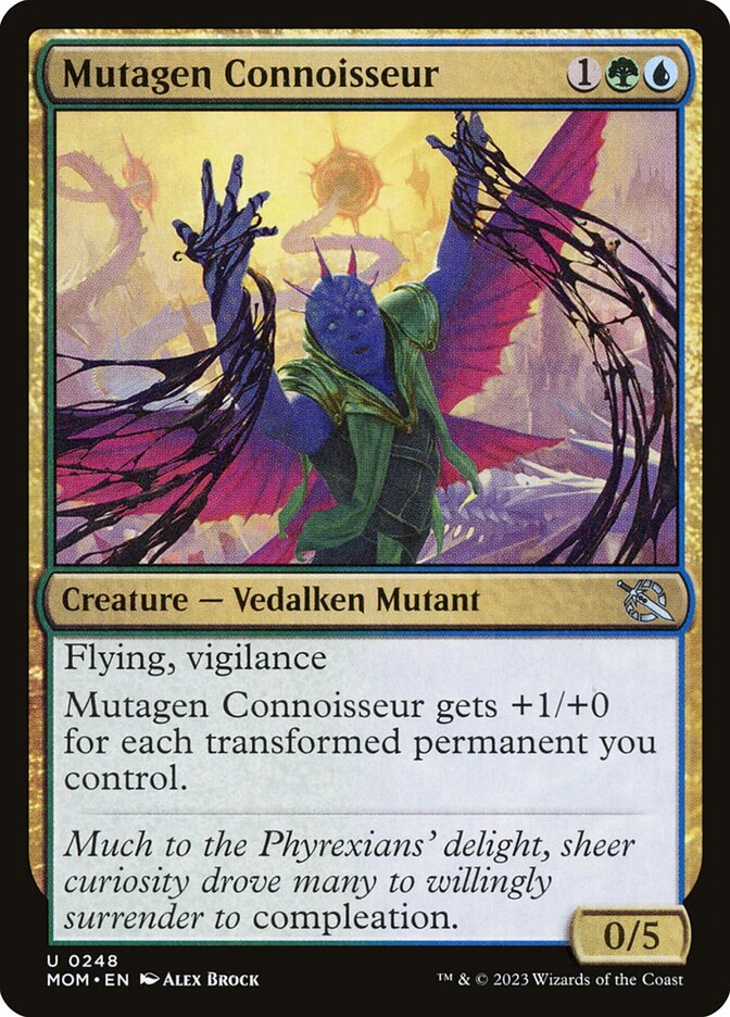 This Is An Image Of The Magic The Gathering Card Mutagen Connoisseur From The Set March of the Machine - Designed By Artist Alex Brock
