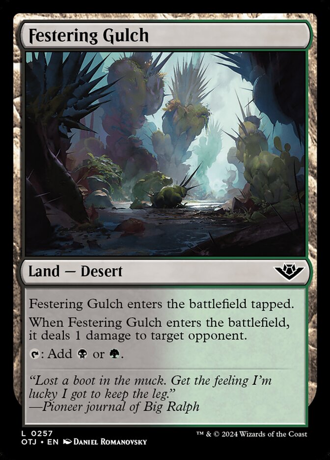 This Is An Image Of The Magic The Gathering Card Festering Gulch From The Set Outlaws of Thunder Junction - Designed By Artist Daniel Romanovsky