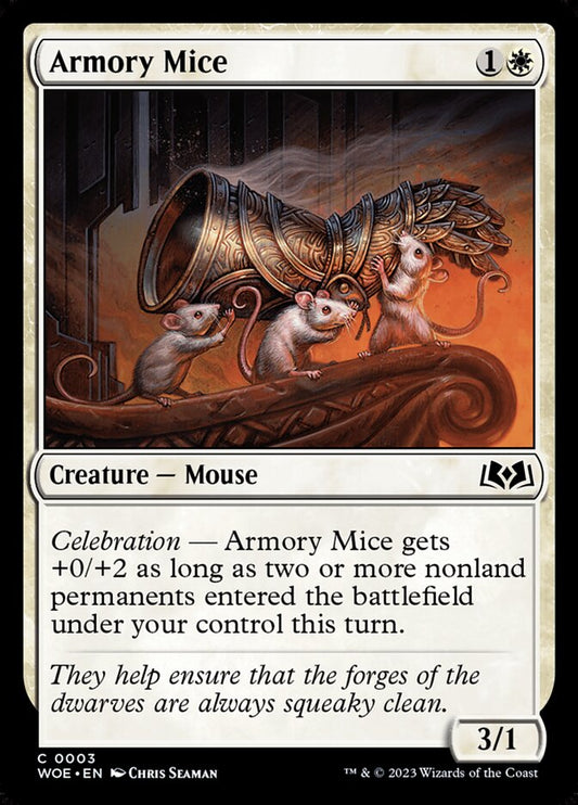 This Is An Image Of The Magic The Gathering Card Armory Mice From The Set Wilds of Eldraine - Designed By Artist Chris Seaman