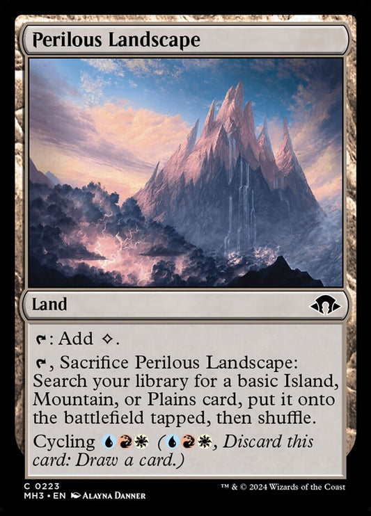 This Is An Image Of The Magic The Gathering Card Perilous Landscape From The Set Tarkir: Dragonstorm Commander - Designed By Artist Alayna Danner