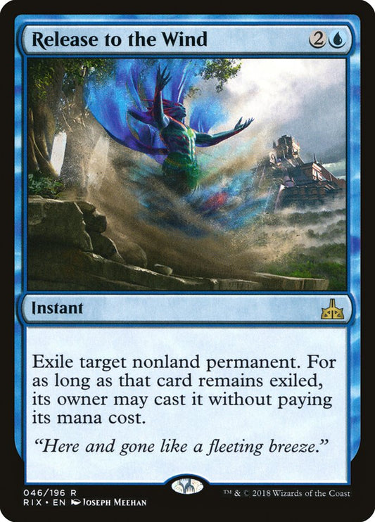 This Is An Image Of The Magic The Gathering Card Release to the Wind From The Set Rivals of Ixalan - Designed By Artist Joseph Meehan