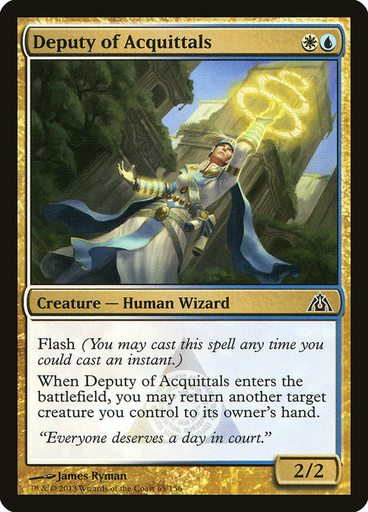 This Is An Image Of The Magic The Gathering Card Deputy of Acquittals From The Set Ravnica Remastered - Designed By Artist James Ryman