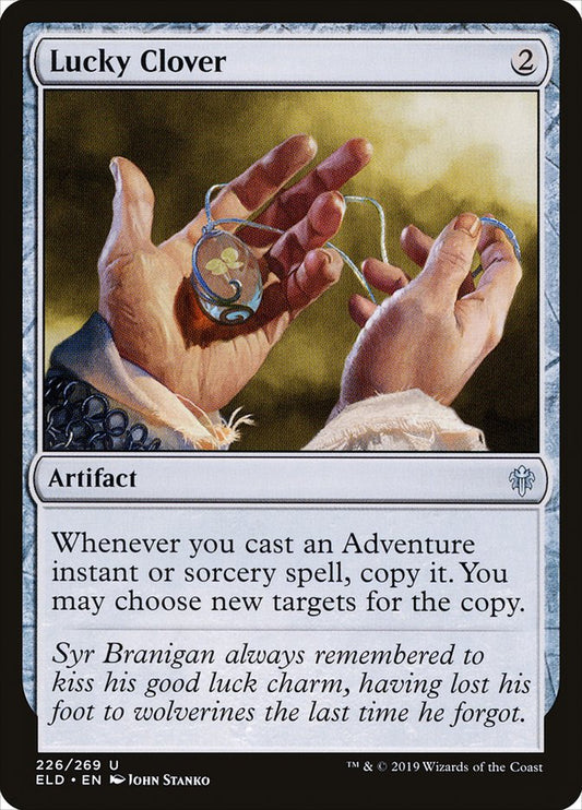 This Is An Image Of The Magic The Gathering Card Lucky Clover From The Set Throne of Eldraine - Designed By Artist John Stanko