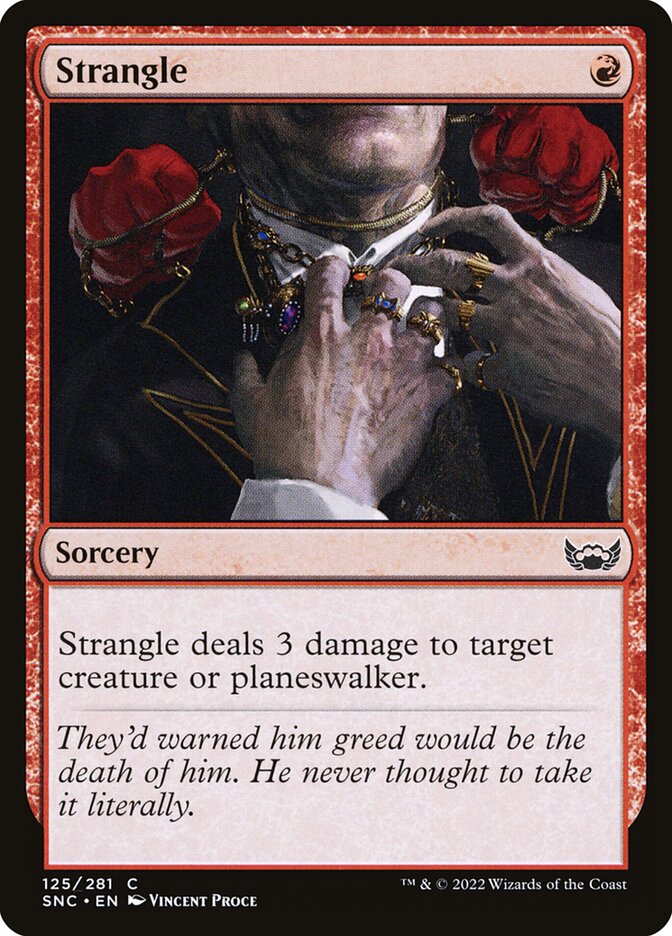 This Is An Image Of The Magic The Gathering Card Strangle From The Set Streets of New Capenna - Designed By Artist Vincent Proce