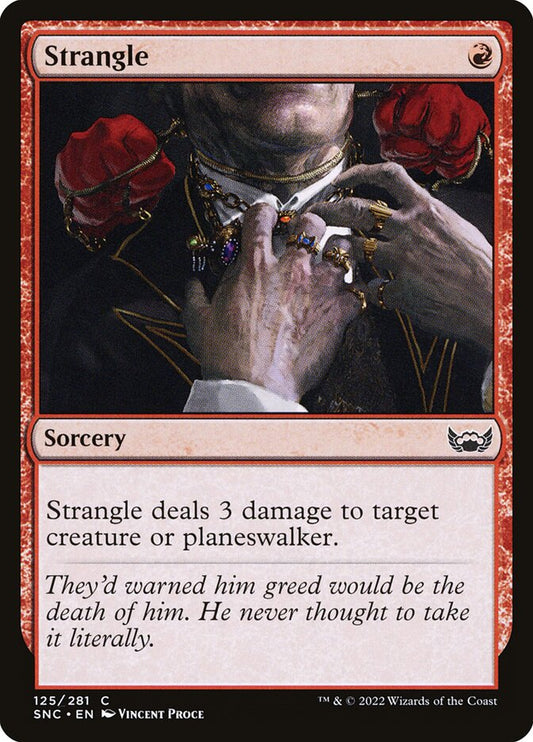 This Is An Image Of The Magic The Gathering Card Strangle From The Set Streets of New Capenna - Designed By Artist Vincent Proce
