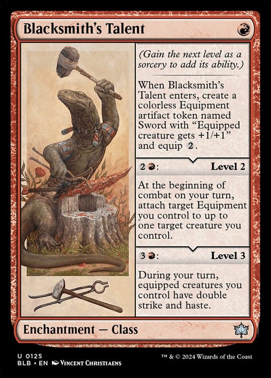 This Is An Image Of The Magic The Gathering Card Blacksmith's Talent From The Set Bloomburrow - Designed By Artist Vincent Christiaens
