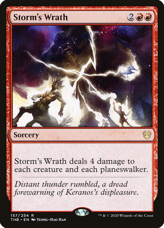 This Is An Image Of The Magic The Gathering Card Storm's Wrath From The Set Tarkir: Dragonstorm Commander - Designed By Artist Yeong-Hao Han