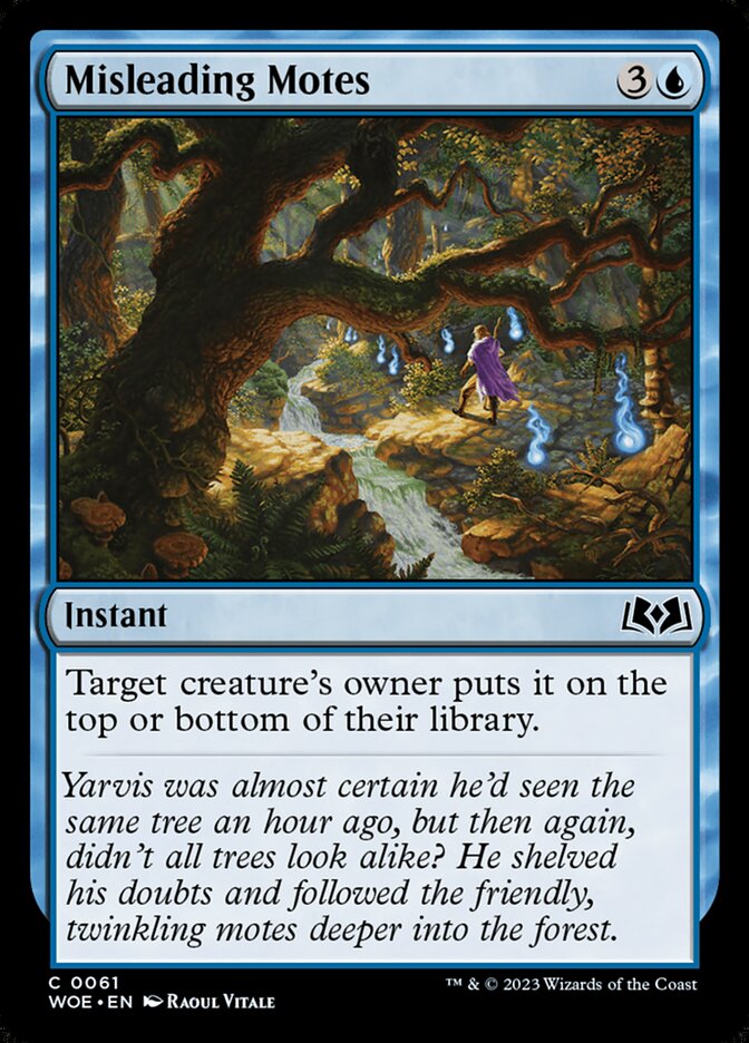 This Is An Image Of The Magic The Gathering Card Misleading Motes From The Set Wilds of Eldraine - Designed By Artist Raoul Vitale